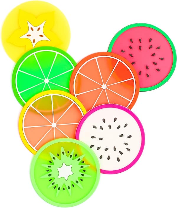 Fruktbrikker, 7 STK 3,5\" Sklisikre Brikker Varmeisolerende Fargerik Silikon