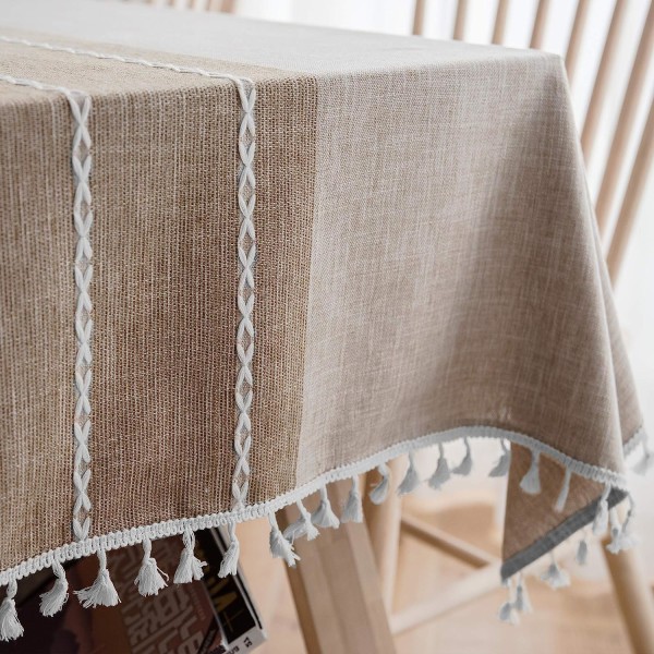 Bord Bomull Linne Brun Tassel Bordsbroderi Vattentät Duk 140*140cm Khaki 140*140cm