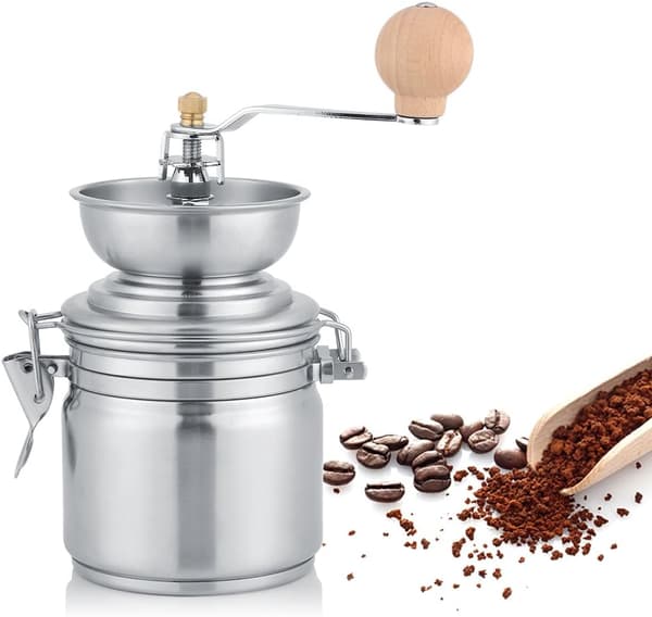 Bærbar manuel kaffekværn i rustfrit stål køkkenapparat (sølv)