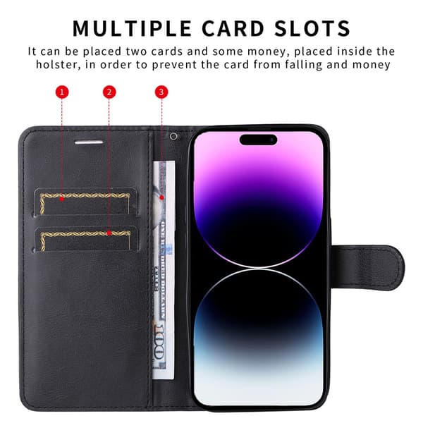 Apple iPhone 15 Plus Mobilskal Läder Flip Skyddsfodral (Svart)