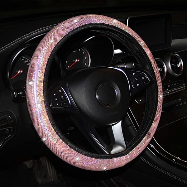 Glitter Rattmuff, Universell halkfri glänsande färgglad bilrattsöverdrag (Rosa) Pink