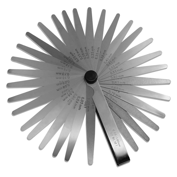 Konisk bladmått, 32 blad 0,001-0,04 tum/0,03-1,00 mm Dubbelmärkta tum- och metriska bladmått