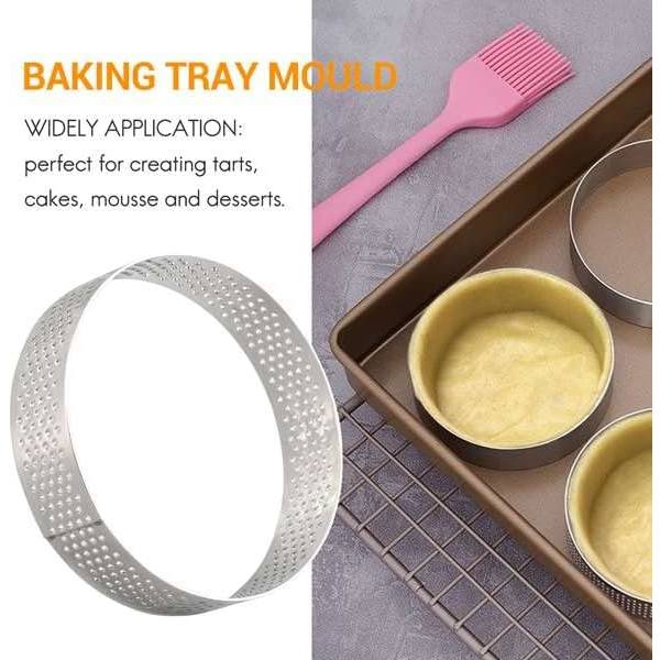 5-pack perforerade tårtformar för bakning, non-stick runda metallbakformar cirkel cupcake 8 cm