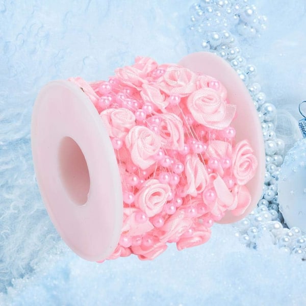 30m/rulle 4mm Rose konstgjorda pärltrådspärlor Garlandsnöre för DIY-bröllopsdekoration (rosa) Pink
