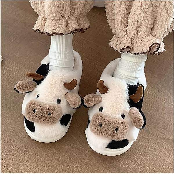 Gaolinci Cartoon Cow Cotton Tofflor, Vinter Inomhus Utomhus Tofflor för Kvinnor（42-43） 42-43