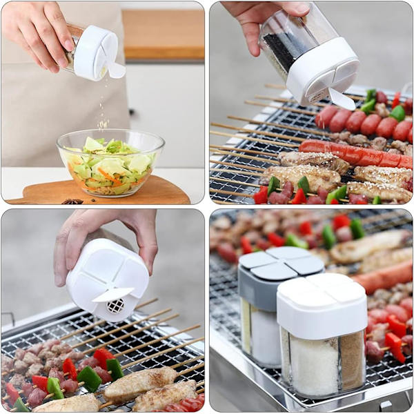 4 i 1 justerbar hål plast pepparkvarnsdispenser (vit) 2 stycken White