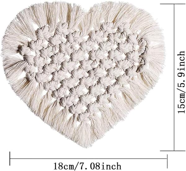 2 stykker håndvævede glasunderlag, boheme-stil bordtæppe med pompom (hjerteform)