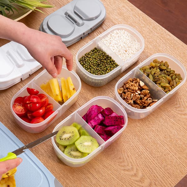 Dubbelfack med lock kök kylskåp plast mat multigrain förseglad burk（blå） blue