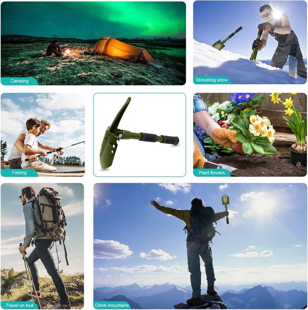 Sammenleggbar campingspade, multifunksjonell mini overlevelsesspade 40CM, camping militær overlevelsesspade