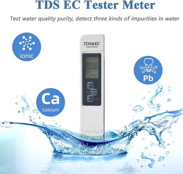 TDS EC Tester Måler, 3-i-1 Professionel Vandkvalitetstestmåler LCD Digital TDS & EC Måler Testværktøj