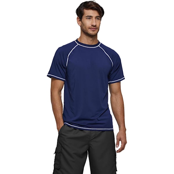 Herr kortärmad snabb torkande badtopp surf UV solskydd baddräkt (marinblå)M Navy Blue m