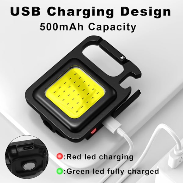 4 stycken minilampor för bärbart arbete Uppladdningsbar LED 500 Magnetiska lumen COB Små nyckelkedjor ficklampor
