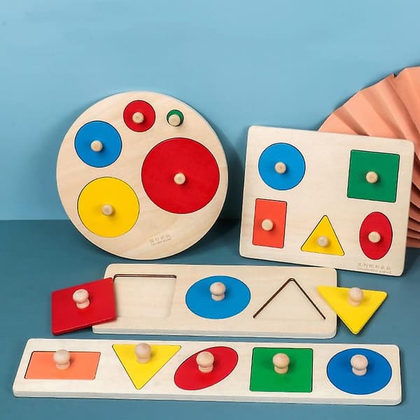 Kognitiv trähandgrepp geometrisk pedagogisk leksak för barn (E-stil)