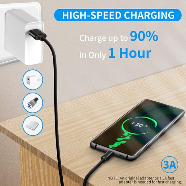 USB-C–USB 2.0 -liitäntäkaapeli 1 m, pikalataus jopa 3 A, latauskaapeli ja datakaapeli, pituus 1 m