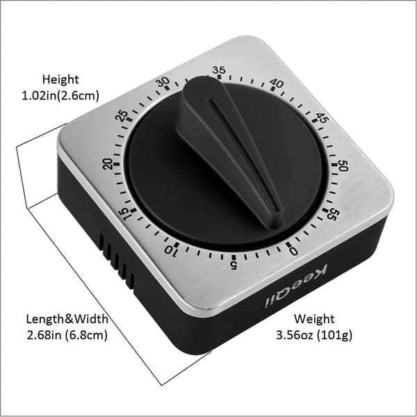 60-minutters tidtaking med 80dB alarmlyd magnetisk nedtellingstimer i rustfritt stål mekanisk timer
