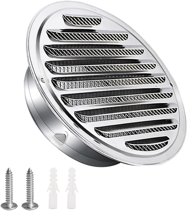 Ventilasjonsrist i rustfritt stål 100 mm med skruer og plugger Værbeskyttelse Lameller