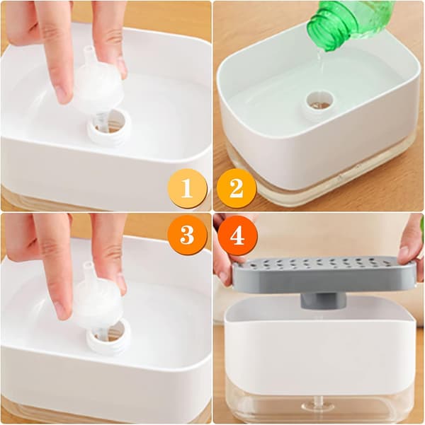 Sæbedispenser, opvaskemiddeldispenser med svampeholder, sæbedispenser, køkkensæbedispenser