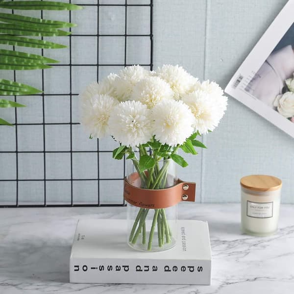 Kunstige blomster, 12 stk krysantemumkuler brudebukett (melkehvit) White