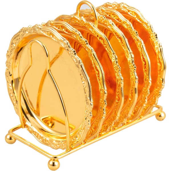 Retro glasunderlägg för drycker, europeisk stil retro metall kopphållare hantverk (guld) gold