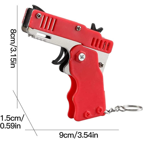 Mini gummibandspistol, hopfällbar, 6 skott med nyckelring och 60+ gummiband, gummibandspistol (röd) red