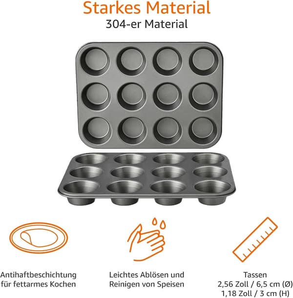 2 stk. bageplade til muffins, non-stick belagt, kulstofstål - sort black