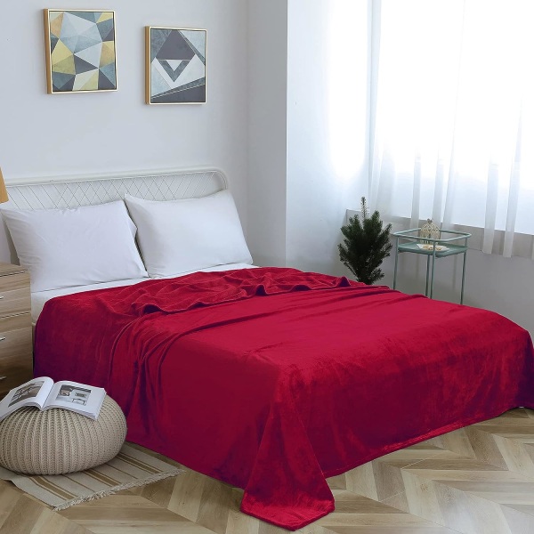 Flanellfleecefilt Tvillingstorlek, All Season 300GSM Super Soft Cozy Filt för Säng, Röd Red