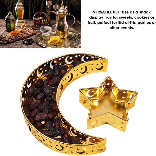 Hjem Festlig Desktop Jern Måne Stjerne Dekorativ Bakke (Guld) 2 Stykker Gold
