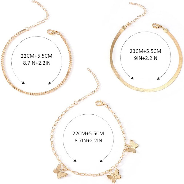 Boho Fjärilslager Guld Ankellänkar Strand Orm Ben Kedjor för Kvinnor och Flickor