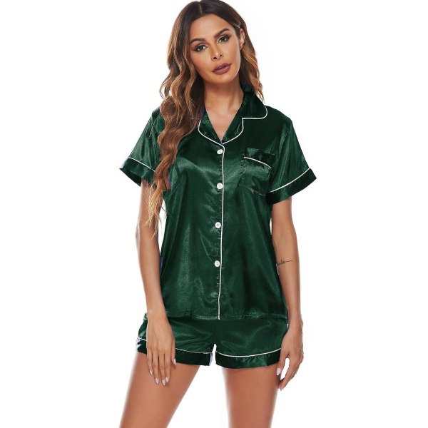 Siden Satin Pyjamas Set Dam Short Sleeve Sleepwear Shorts Set green l