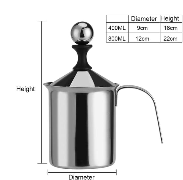 Mælkeskummer Manuel, Rustfrit Stål med Dobbelt Si Skaber Cremet Mælkeskum (800 ml) 800ml