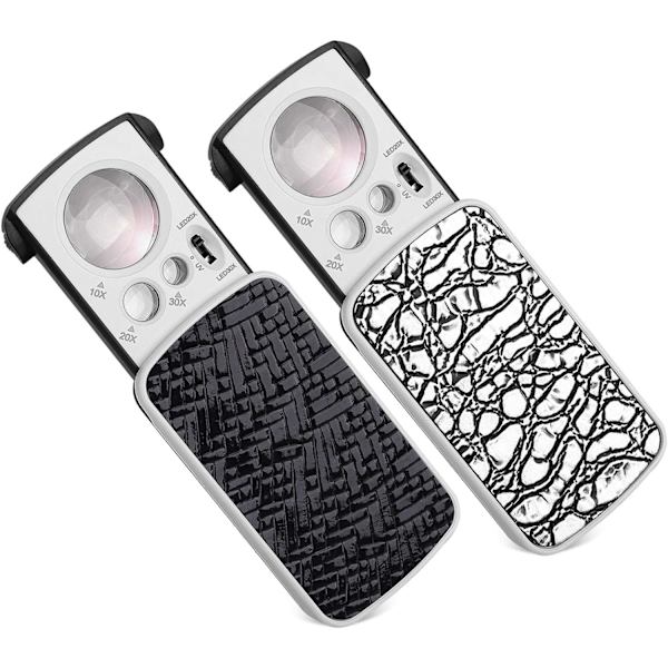 2 st LED-förstoringsglas med utdragbar funktion 10X 20X 30X Belysning Förstoringsglas för smycken (Vit & Svart)