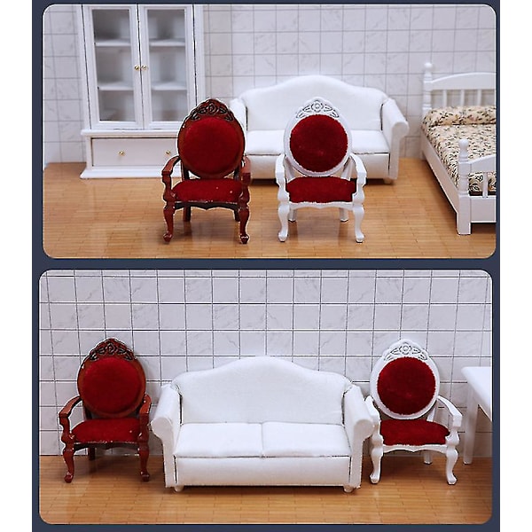 2 st 1:12 Miniatyrhusmöbler Trä Snidade Enkelsoffa Stolar Vintage Röd