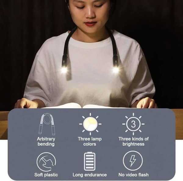 LED-halsleselys, håndfrie boklys for lesing om natten, USB oppladbart (svart) black