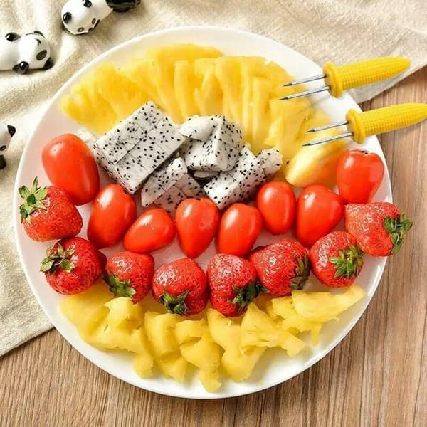 8 sammenlåsende maiskolbeholdere i rustfritt stål, doble gafler for maiskolber