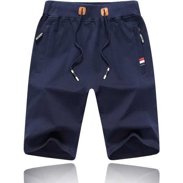 Herrshorts i stickat material, sommarsportshorts, fem shorts, blixtlåsförsedda fickor (blå) L blue l