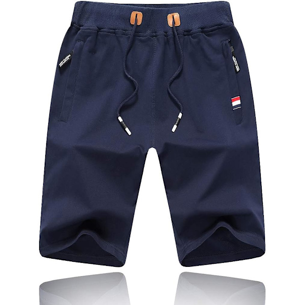 Herrshorts i stickat material, sommarsportshorts, fem shorts, blixtlåsförsedda fickor (blå) XXXL blue xxxl