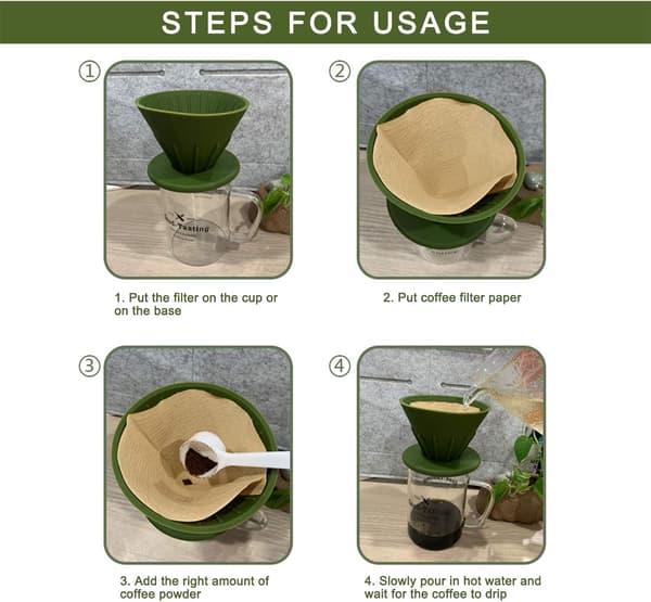 1 stk gjenbrukbart kaffefilter i silikonharpiks, sammenleggbart kjeglefilter (grønt) green