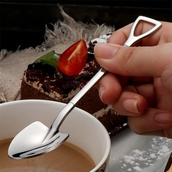 4 stk. kaffeskjeer i rustfritt stål, spadeformet dessertskje, fruktskje, iskremskje