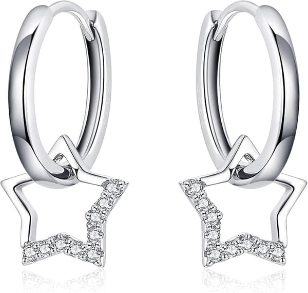 925 Sterling Sølv Stjerne Hoop Dame Charm Øreringe Hypoallergene Pigeøreringe