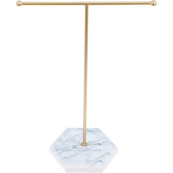 Smyckesställ T-formad örhänge displayställ guld järn halsband arrangör stativ smyckestorn hållare White