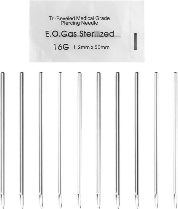 10 stk. piercingnåle 16g sterile engangs tatoveringstilbehør piercingnåle 16g