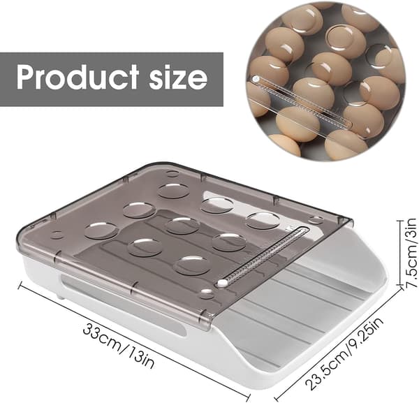 Stabelbart selv-rullende eggeholder, sklisikker eggebrett, matbeholder for 21 egg (grå) Grey
