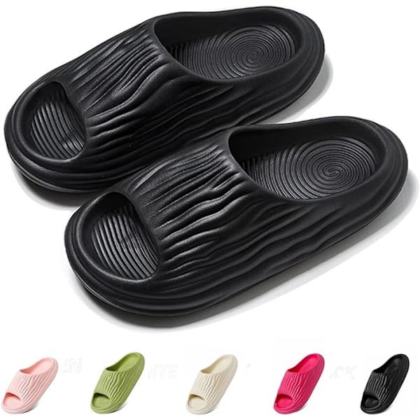 Badsandaler herr dam tofflor sommar mules halkfria tofflor moln bad inomhus/utomhus（svart 42/43） Black