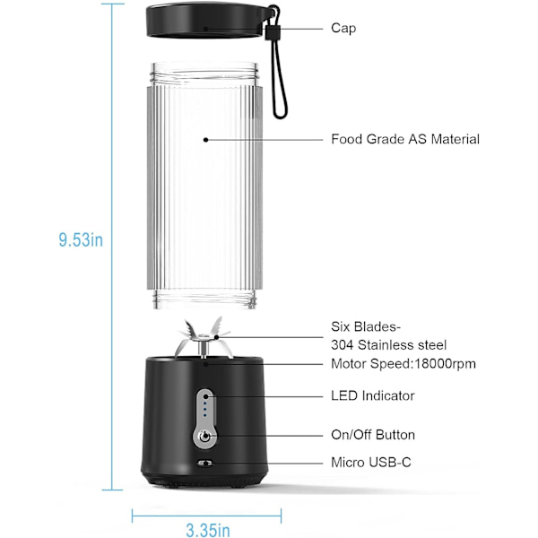 15,2 Unzen Wiederaufladbarer 4000 mAh Mini-Mixer | 6 Klingen Shakes und Smoothies Juicer Cup