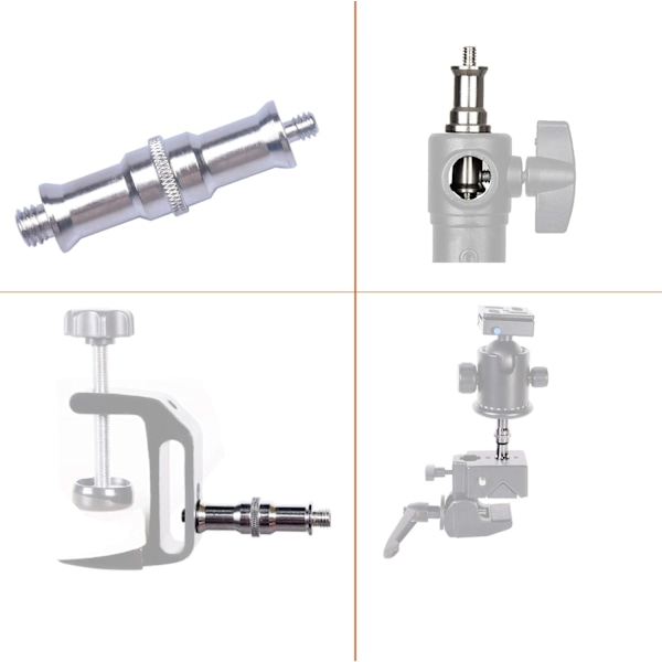 2 st Standard 1/4 till 3/8 tum Metallhane Konvertergängad Skruvadapter Spigot Stud för Studio Ljusstativ