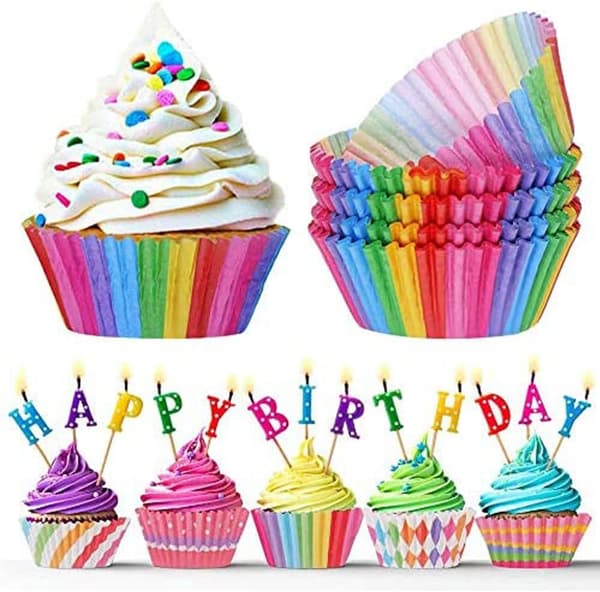 600 stk. muffinsformer papir bakeformer cupcake regnbue papirformer