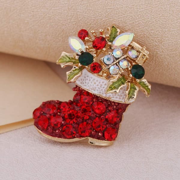 Julebrosje Rhinestone Legering Jule støvler Korsasje Julegavepynt