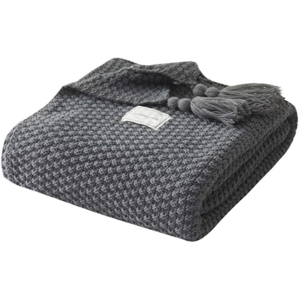 Nordisk handgjord stickad filt, Modefilt, för soffa, säng, 130x170cm grey