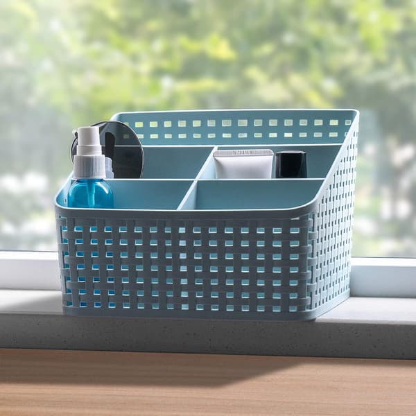 Förvaringskorg, kosmetisk låda, plastförvaringslåda skrivbord 5 rutnät undernät förvaring (blå)