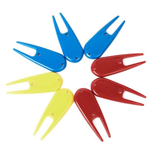 8 stk. tilbehør i plast Divot Tool (gul rød blå)